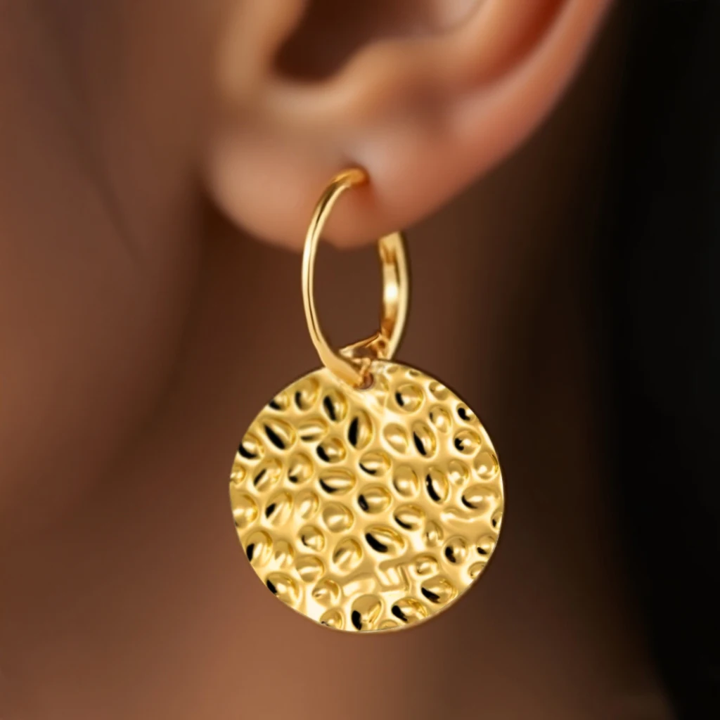 

Hot-selling Geometric Hammer Round Earrings Women's Earrings Copper Plated 14k Gold Light Luxury High-end Earrings Jewelry