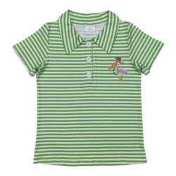 Wholesale Children Short Sleeves Mardi Gras Kids Buttons Green Stripes Tee T-shirts Infant Toddler Baby Boy Embroidery Pullover