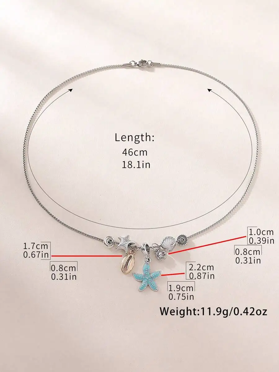 

Elegant Handmade Seashell Starfish Pendant Stainless Steel Necklace For Women Beach Party Travel Casual