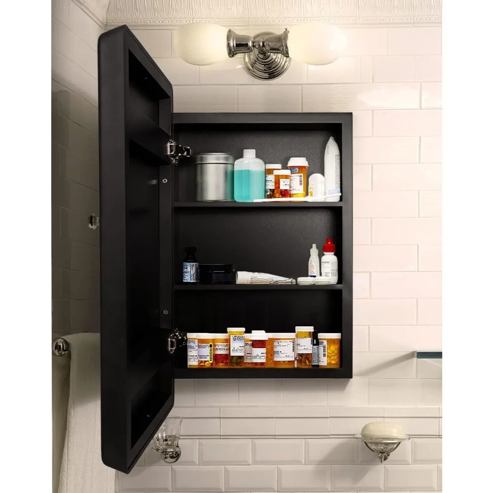 

24”x16” Recessed Wood Medicine Cabinet, with Mirror for Bathroom, Wall-Mounted Wooden Bathroom Cabinet with Adjustable Storage