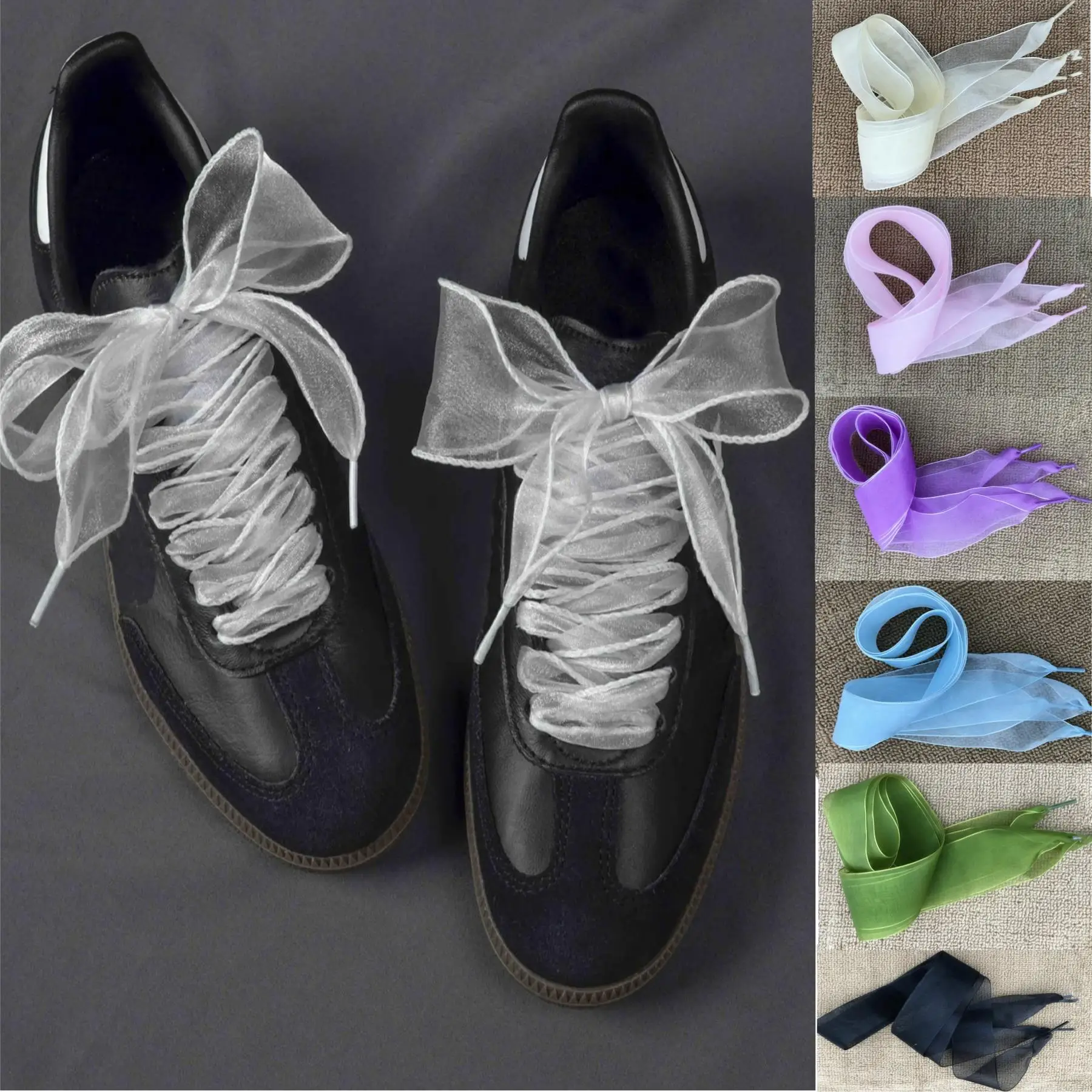

4cm Wide Organza Shoelaces German Training Shoes Chiffon Transparent Lace Widened Leisure Sports Shoes Laces DIY Decorat
