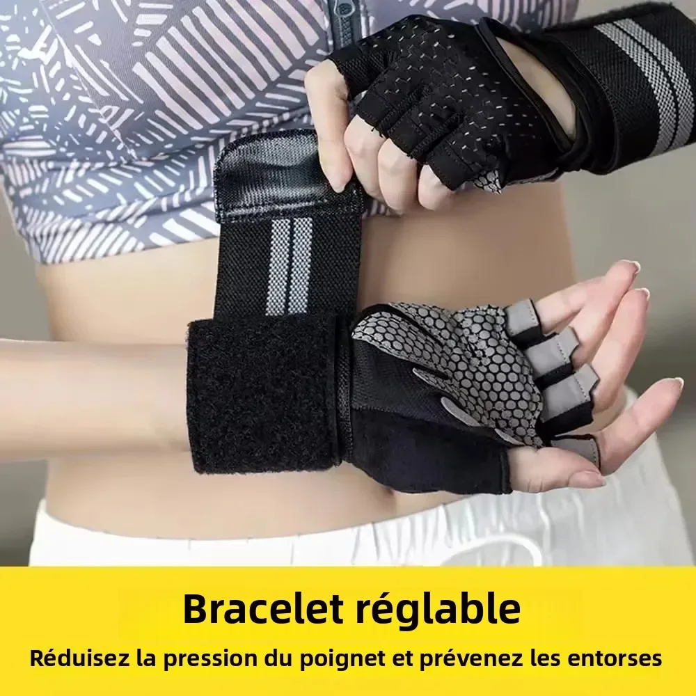زوج واحد من قفازات اللياقة البدنية نصف إصبع للرجال والنساء مع لف المعصم ودعم كروسفيت ومعدات رفع الأثقال القوية #6