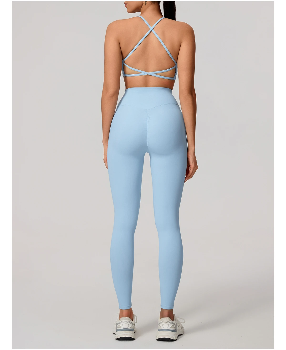Hearuisavy Damen Workout-Set 2-teilig Sport-BH Hochtaillierte Leggings Rückenfreies Yoga-Top Fitness-Laufhose für Frauen – Detail 14