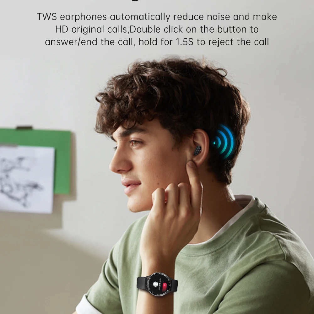 Reloj inteligente deportivo 2 en 1 con auriculares TWS, dispositivo con reducción de ruido, NFC, ritmo cardíaco, resistente al agua, llamada de diente azul