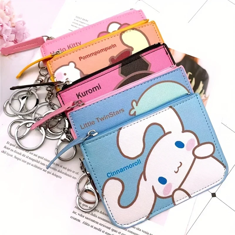 

Fashion Sanrio Cartoon Wallet Cinnamoroll My Melody Hello Kitty Kuromi Leather Card Holder Cute Coin Purse Keychain Pendant