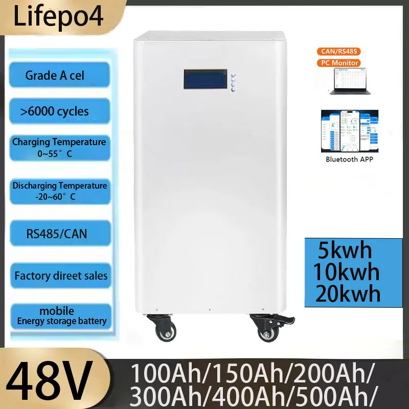 

6000 + цилиндры, 48 В, 100 Ач, 150 Ач, 200 Ач, 300 Ач, 400 Ач, 500 Ач, Lifepo4 аккумулятор с колесами для 5 кВт, 10 кВт, фотоэлектрический бытовой аккумулятор отShenz