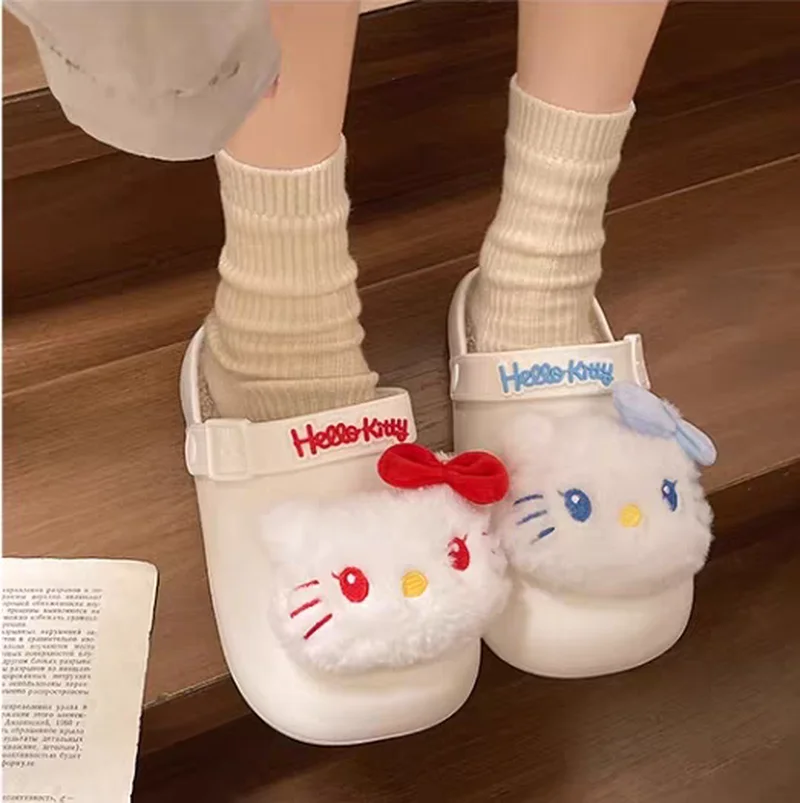 Sanrio Plush Slippers Hello Kitty Kawaii Cute Student Autumn Winter Bedroom Soft Padded Plush Bedroom Aldult Shoes Girls Xmas