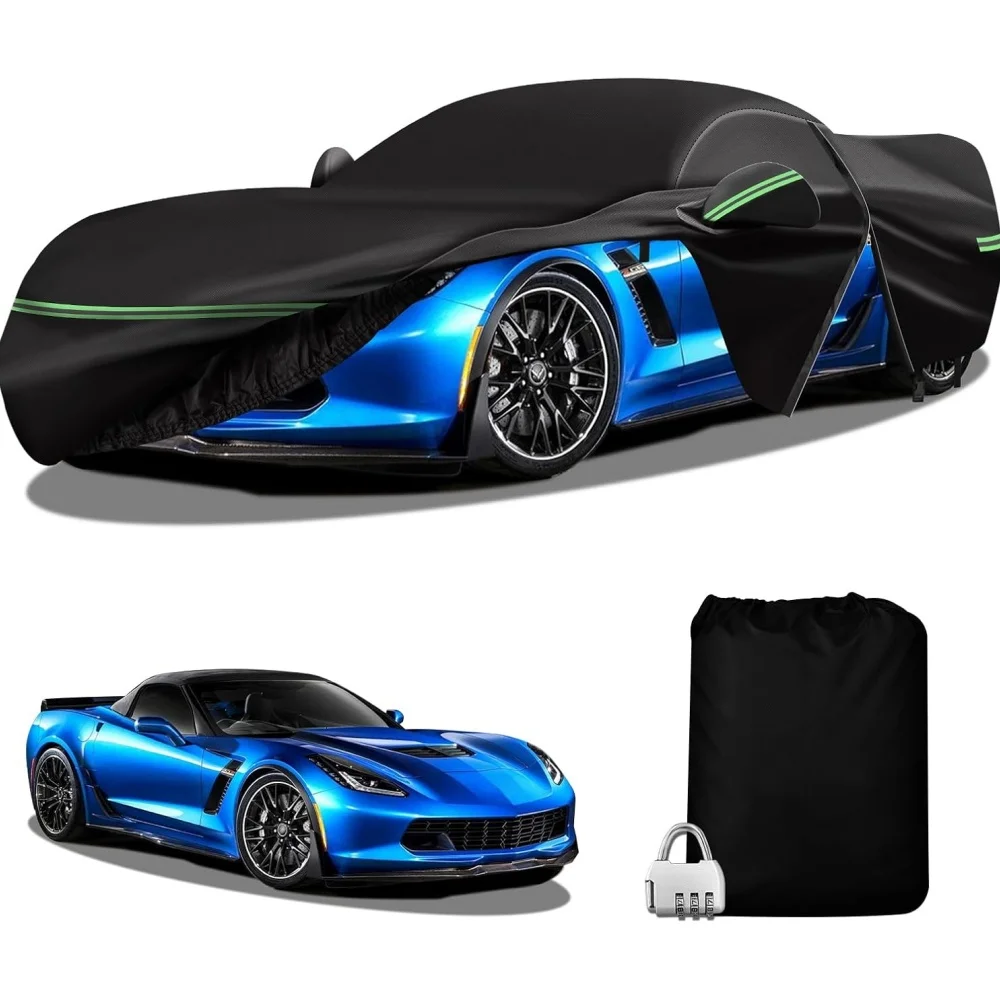 210T Outdoor Waterproof Car Covers Custom For Corvette C7 2014-2019 UV Protection with Zipper Door Reflective Strip Storage Bag