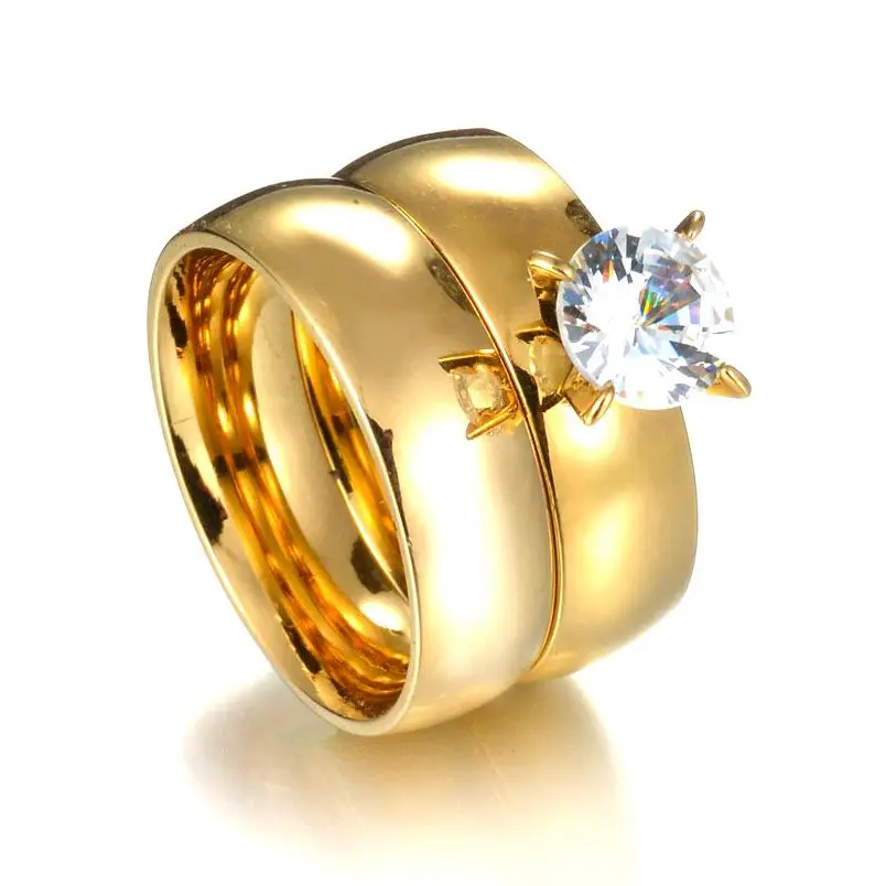 MeMolissa Luxury Clear Stone Crystal Rings For Women Steel Sliver Gold Color Wedding Engagement Couple Jewelry Wholesale
