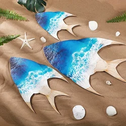 3pcs Blue Wooden Fish Wall Art - Coastal Ocean Theme Decoration, Suitable for Families, Swimming Pools, and Terraces