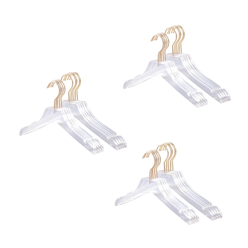 

15 Pcs Clear Acrylic Clothes Hanger With Gold Hook, Transparent Shirts Dress Hanger With Notches For Lady Kids S