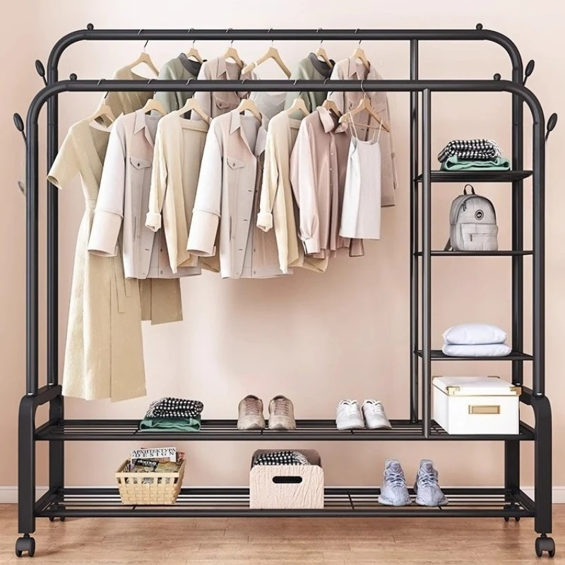 Detachable Balcony Clothes Rack Wheels Hallway Shoe Minimalist Adjustable Standing Clothes Rack Layered Hanger Home Furniture