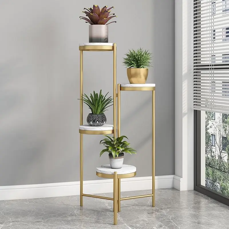 

Simple modern foldable light luxury marble Internet celebrity high-end multi-layer floor type wrought iron flower stand