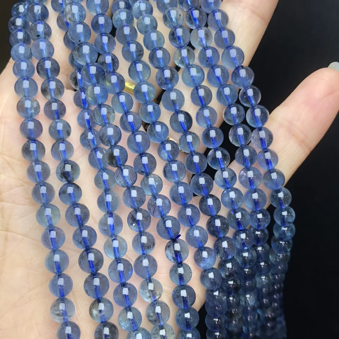 1 Pc Fengbaowu Natural 5A Devil Blue Aquamarine Bracelet Round Beads 55CM Reiki Healing Stone Fashion Jewelry Gift For Women Men