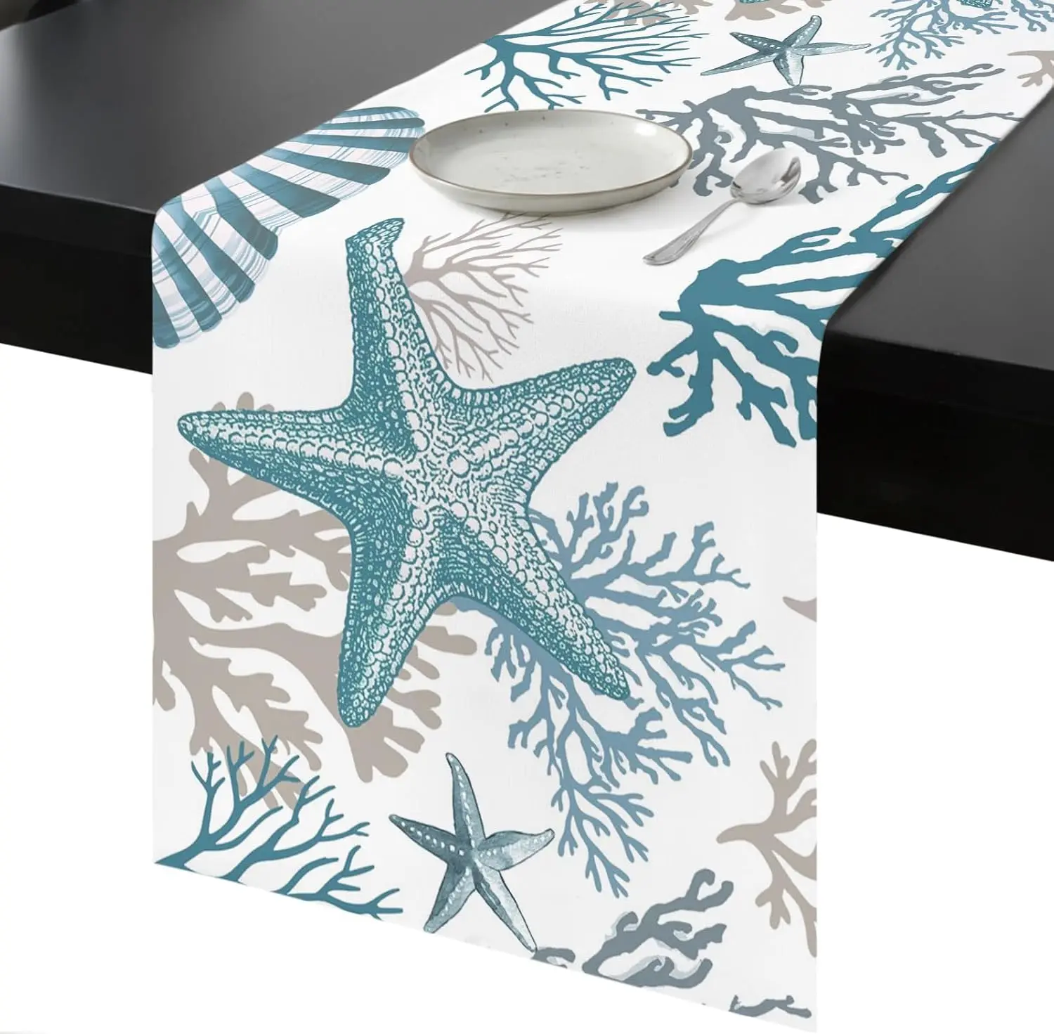 

Summer Ocean Starfish Coral Linen Table Runner Holiday Party Decor Reusable Kitchen Dining Table Runner Wedding Decorations