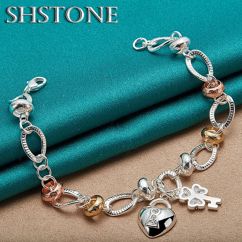 925 Sterling Silver AAA Zircon Heart Lock Clover Flower Chain Bracelet For Women Party Engagement Wedding Charm Nice Jewelry