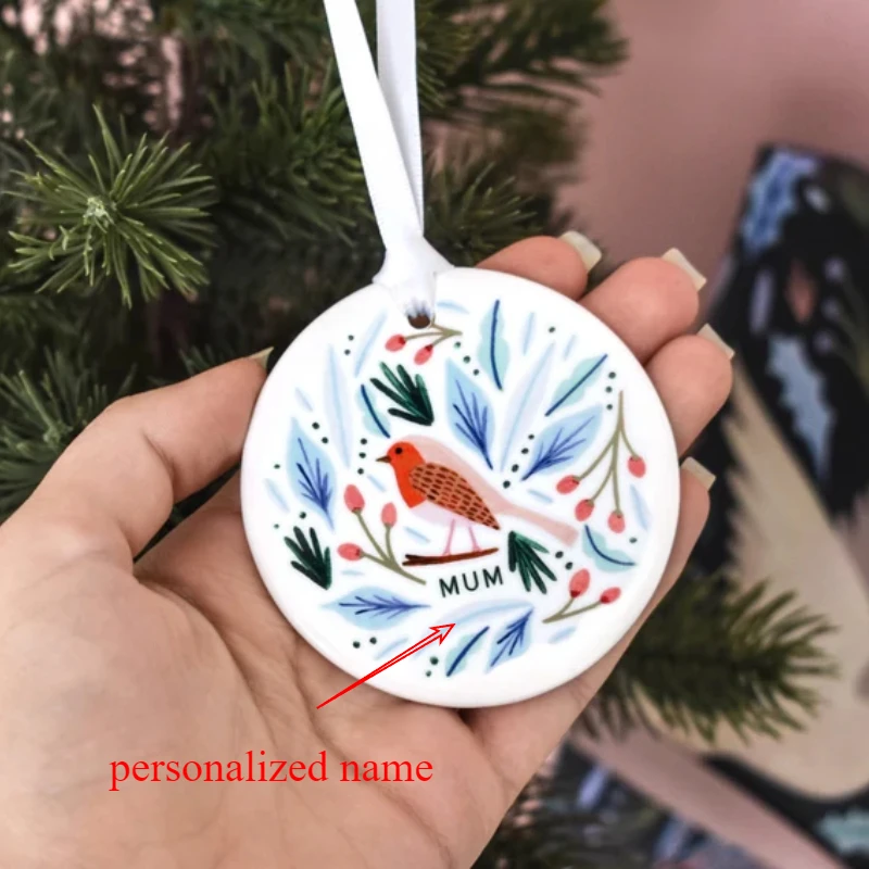 2024 Personalised Robin Christmas Ornament Ceramic Christmas Tree Decorations Memorial Ornament First Christmas Gift for Her