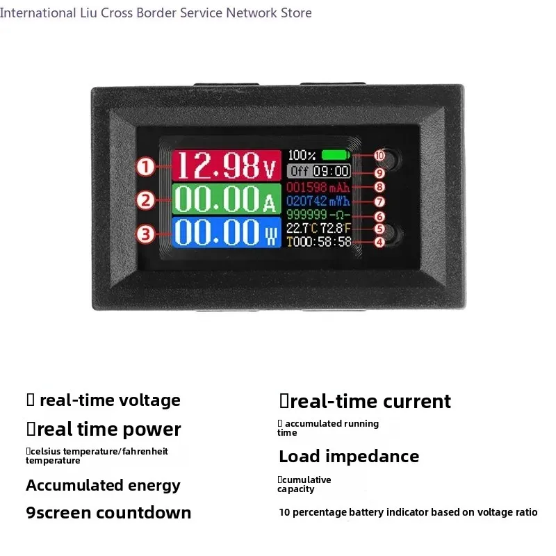 9 in 1 DC Voltage Current Power Meter LCD Color Screen Multifunction Battery Tester