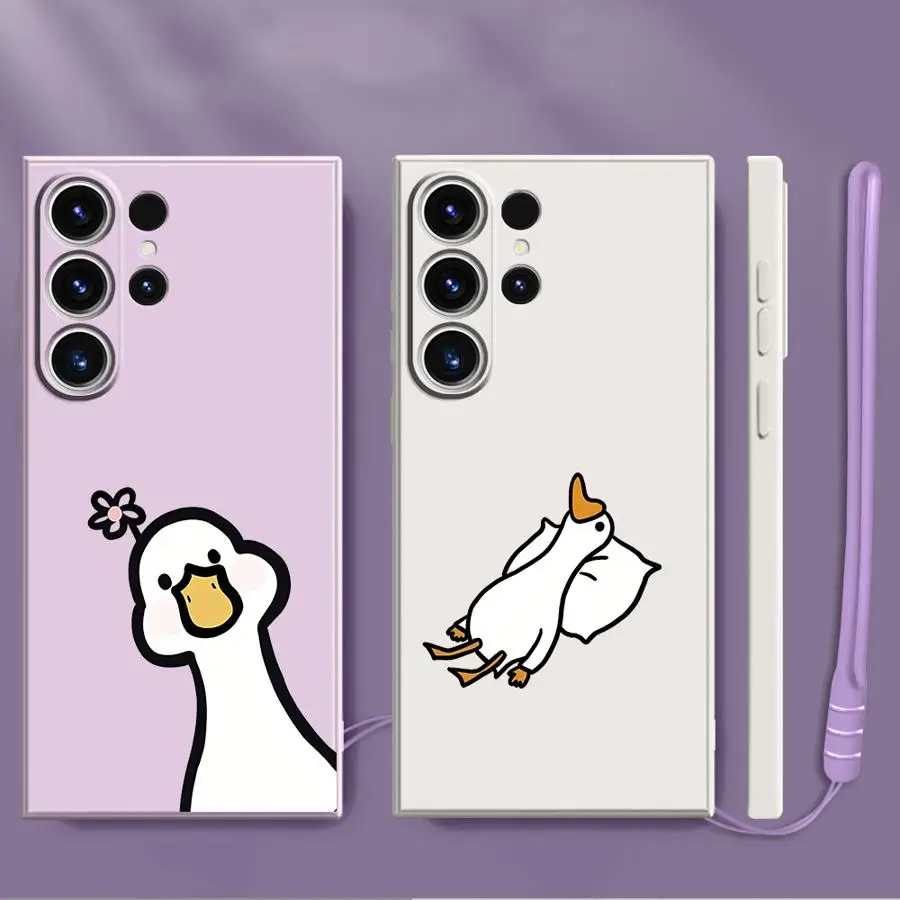Phone Case for Samsung Galaxy S23 S22 Ultra S24 FE S21 Plus Note 20 10 Ultra S20 S25 Edge Soft Cover Cute DUCK 