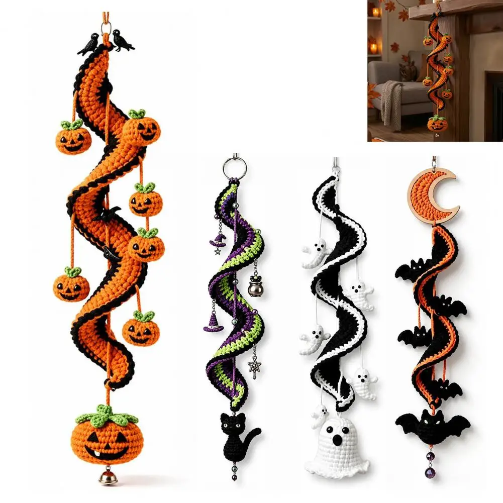 Halloween Spiral Crochet Hanging Ornament DIY Kit, Pumpkin Ghost Family Crafting Supplies, Holiday Hanging Decor for Beginners