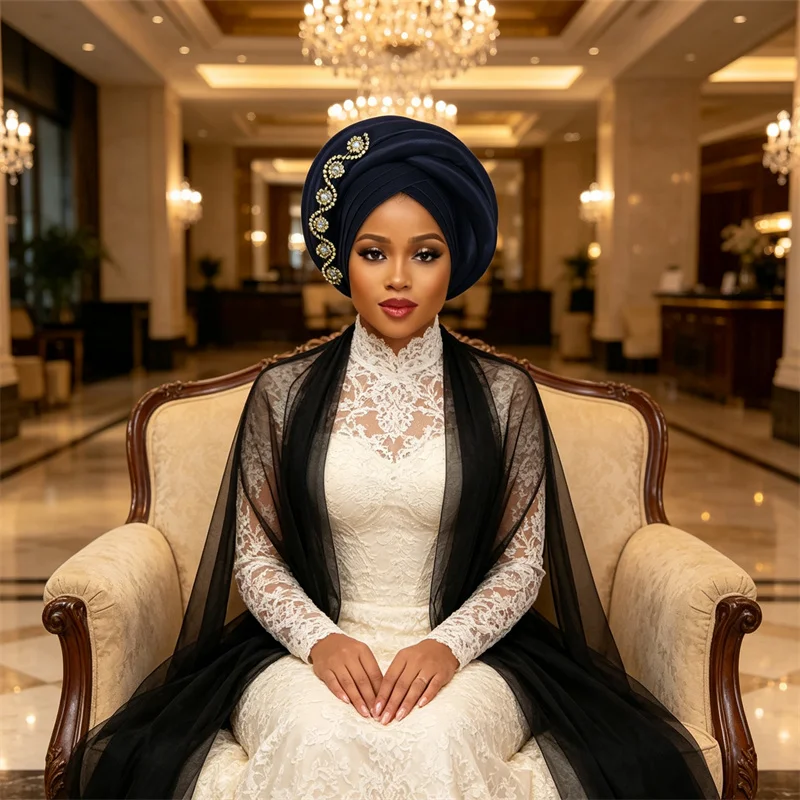 Nigerian Wedding Geles African Headtie Auto Gele Turbans for Women Aso Oke Fabric Muslim Headwear Headpiece Female Head Wraps