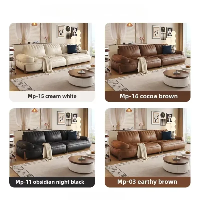 Leather sofa first layer cowhide cream style living room small apartment 2024 new straight row