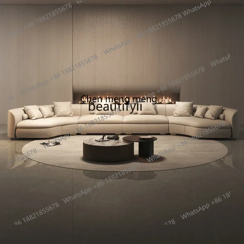 X   AItalian Minimalist Circular Curved Leather Sofa Large Apartment Living Room Corner Leather Sofa