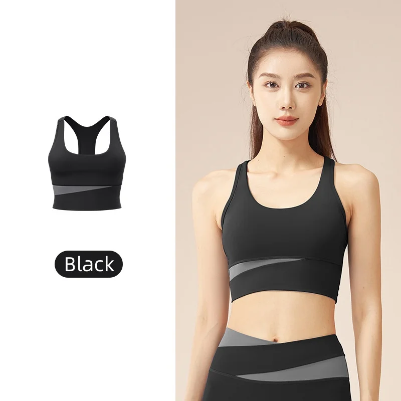 

Splicing sports bras, women's high-strength support shockproof gathering quick-drying fitness vest external wearing running yoga