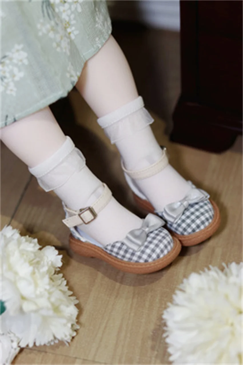 BJD MDD MSD Shoes Suitable for 1/4 doll sandals soft sole bow plaid cloth upper