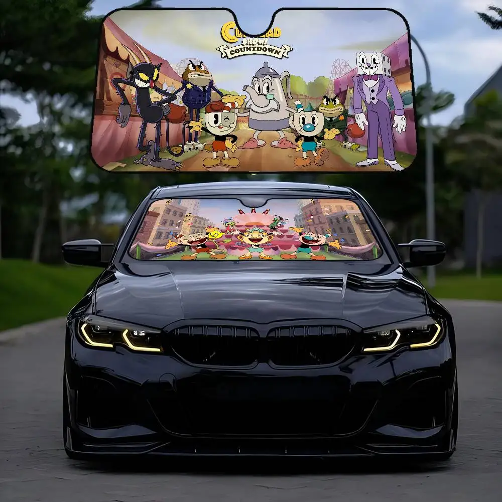 

Cartoon C-Cuphead Car Solar Protection Heated Windshield Sunshade Car Window Windscreen Cover Sun Shade Auto Sun Visor