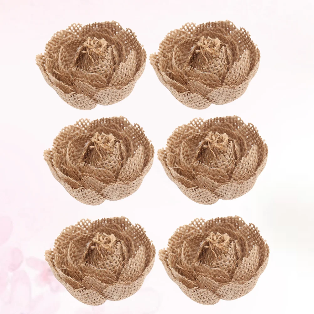 

6Pcs Burlap Rose Flowers Rustic Wedding Christmas Party Decoration Craft Making Jute Flowers Natural Eco Friendly