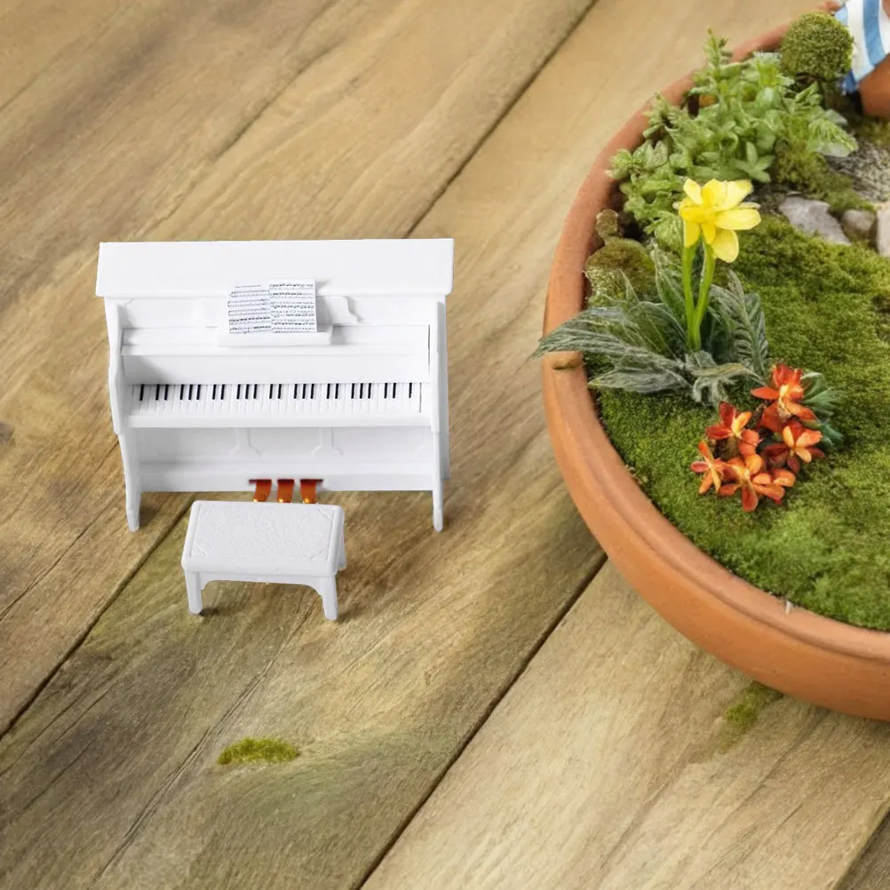 

2Sets Miniature Upright Piano and Stool Compact Size for Pretend Play Scene Accessories Mini Furniture Decor Mini Bench