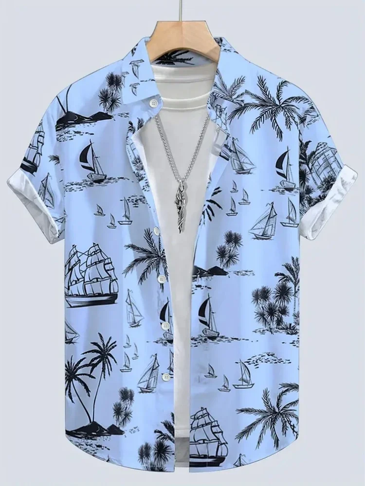 Summer Men's Shirt Coconut Tree 3D Print Casual Short Sleeve Lapel Tops Beach Casual Hawaiian Shirt Men A Wide Variety of Colors