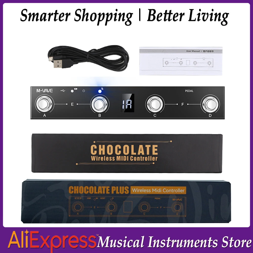 M-VAVE Chocolate Plus Set Wireless Midi Controller Keyboard 4 Buttons Foot Switch Supports MIDI Host Interface Control Function