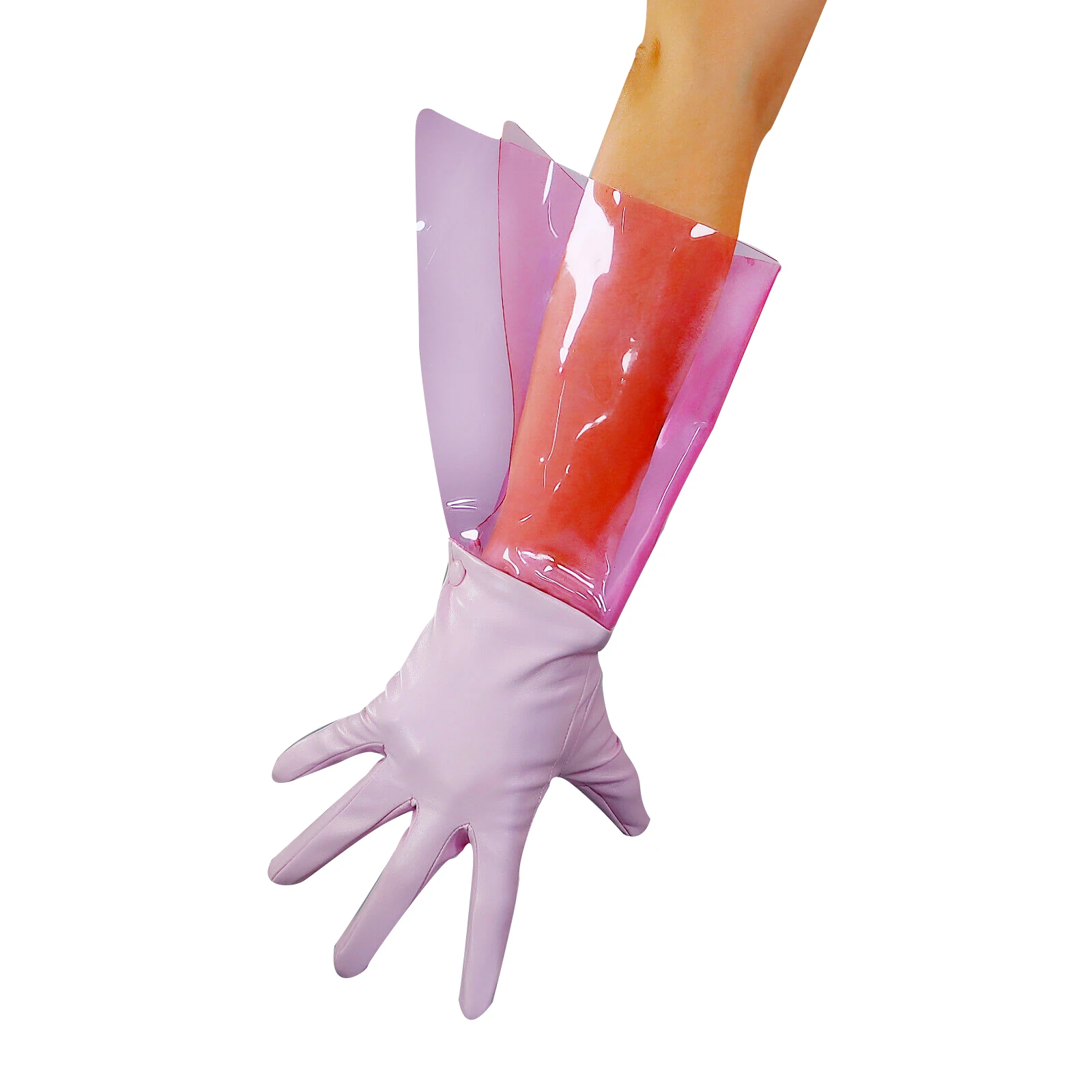 DooWay Women's Pink Clear PVC Transparent Gloves Plastic Open Sleeves Faux Leather Fashion Club Evening Halloween Dressing Glove