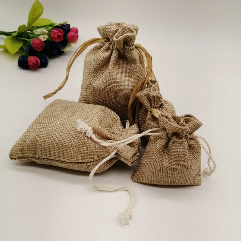 Imagem -05 - Juta Bolsa de Jóias Juta Malotes de Empacotamento Bolsa de Cordão Bolsas de Juta para o Casamento Jóias Bolsa Bolsa de Armazenamento de Pano Bolsas 100 Peças