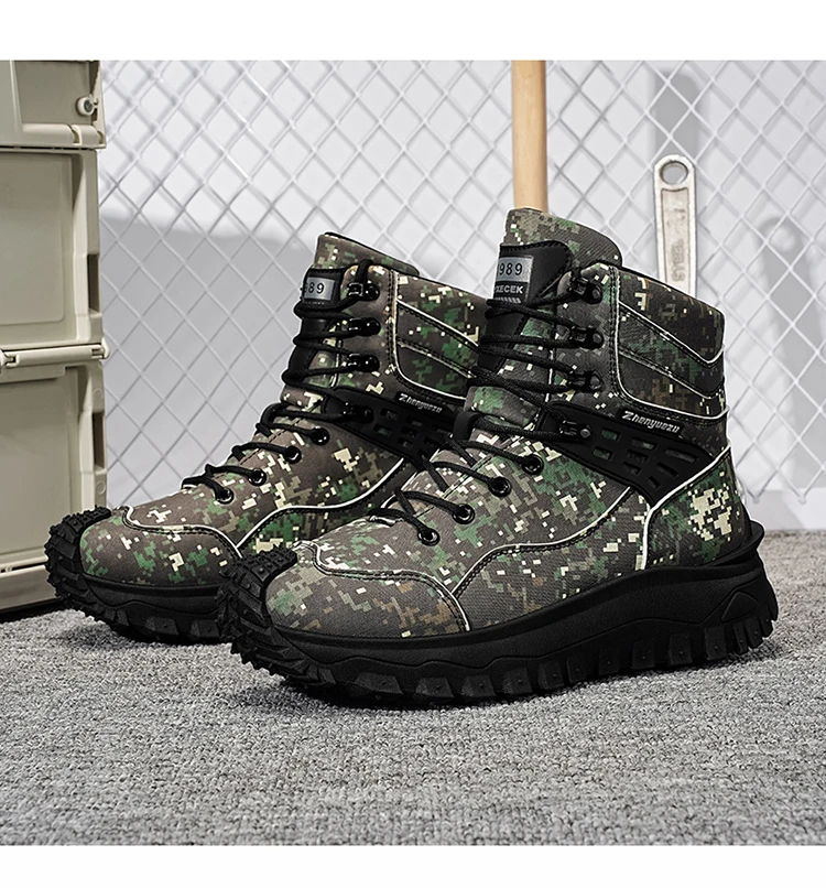 Herbst- und Winter-Herren-High-Top-Stiefel, Freizeitsportschuhe, verstärkte, stoßfeste Zehenpartie, rutschfeste, dick gepolsterte Sohle mit tiefer Struktur, High-Top-Knöchelschutzdesign, geeignet für Bergsteigen, Wandern, Arbeiten im Freien, verschleiß- und reißfest, für Outdoor-Aktivitäten. – Detail 17