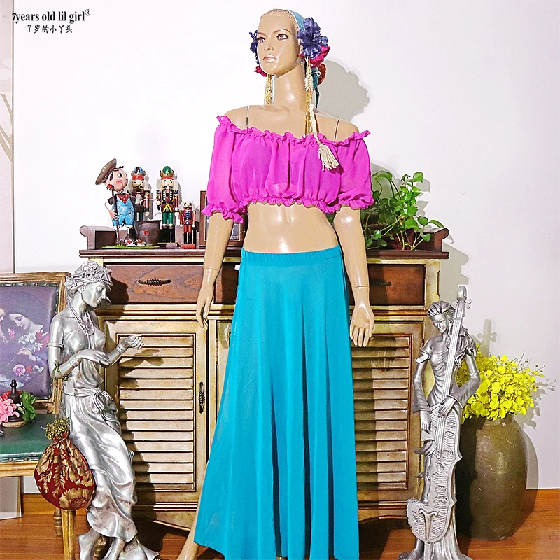 Dance Wear Hot Modern Dance Belly Dance Gypsy Chiffon Bubble Short Sleeve Top 2022NewHEE13