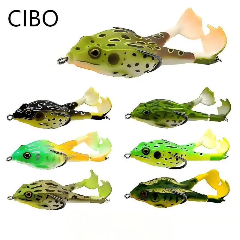 CIBO 1pc-Topwater Frog Fishing Lure 360° Rotating Leg Soft Bionic Bait Double Hook for Bass Snakehead Tackle