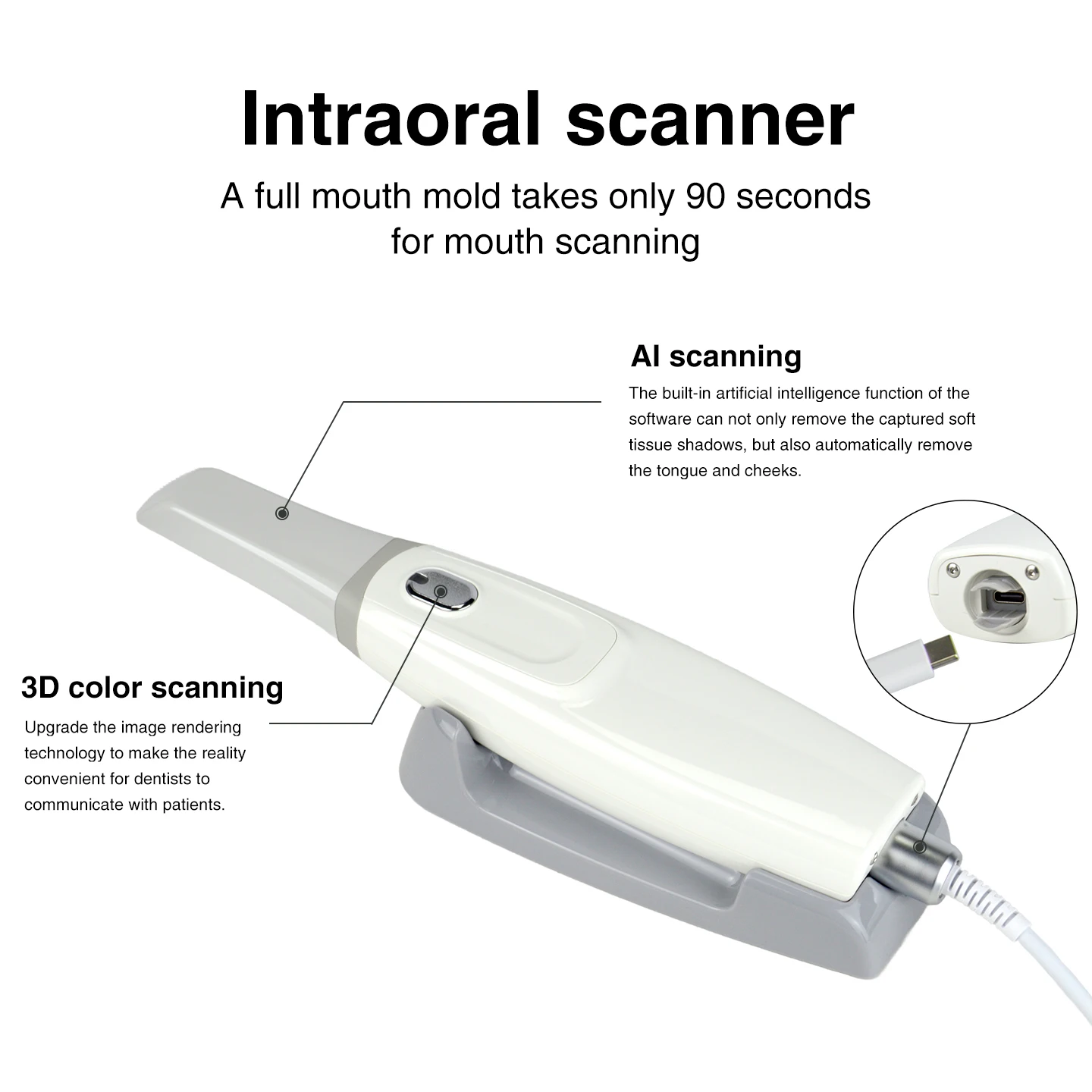 Dental Intra-oral Scanner 3D Real-time Display with AI Scanning Software+3 Tips for Implant Orthodontics Rest/Scanner Tips
