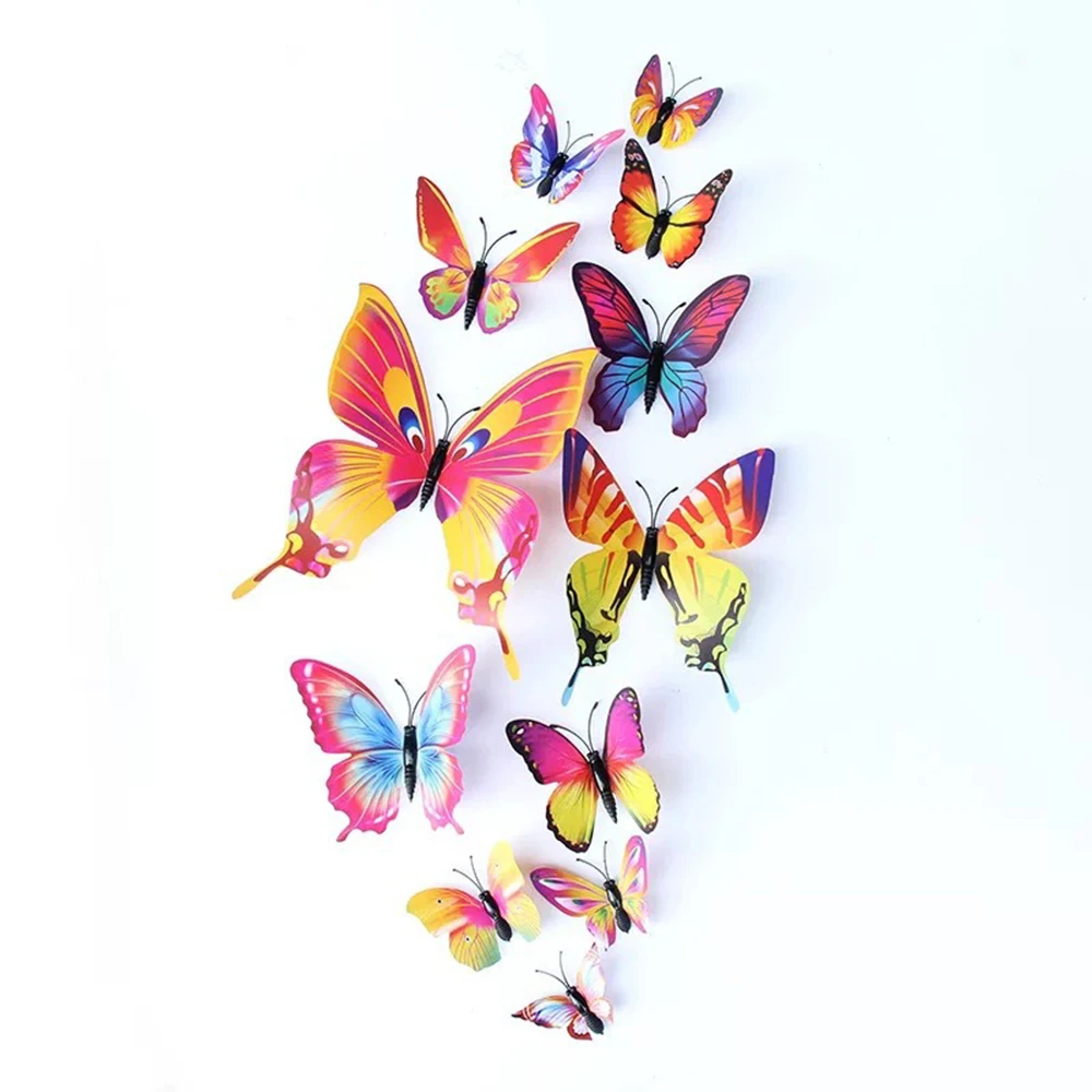 12Pcs/pack Colorful 3D Butterfly Stickers Butterflies Wall Stickers for Kids Room Refrigerator Sticker Home Decoration