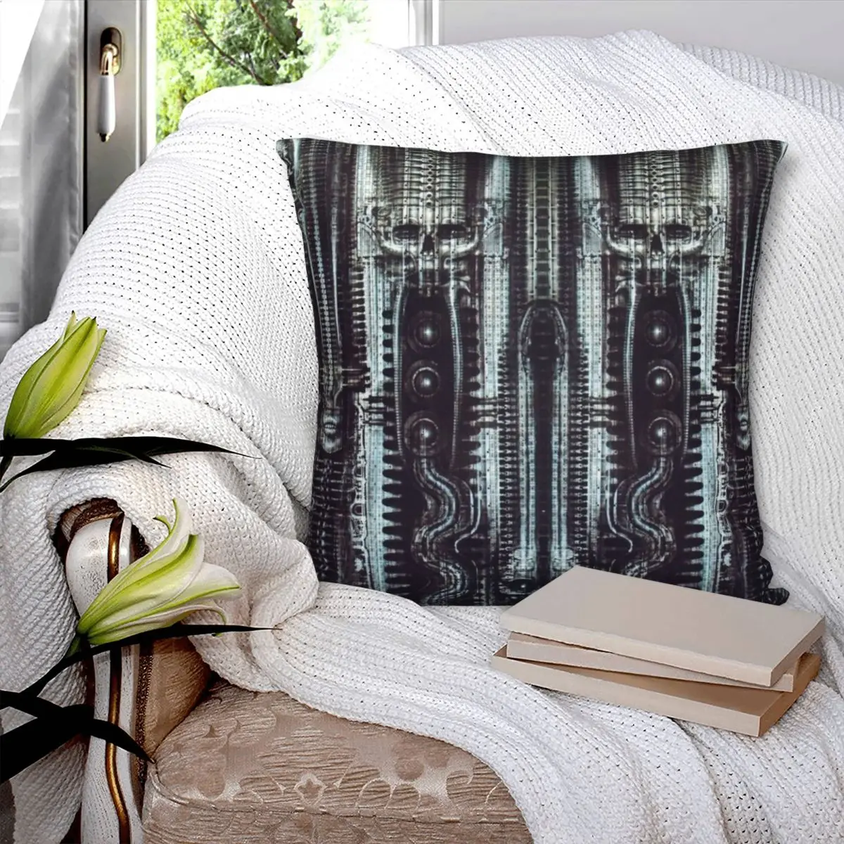 H.R. Giger Pattern Pillowcase Polyester Linen Velvet Creative Zip Decor Sofa Seater Cushion Cover