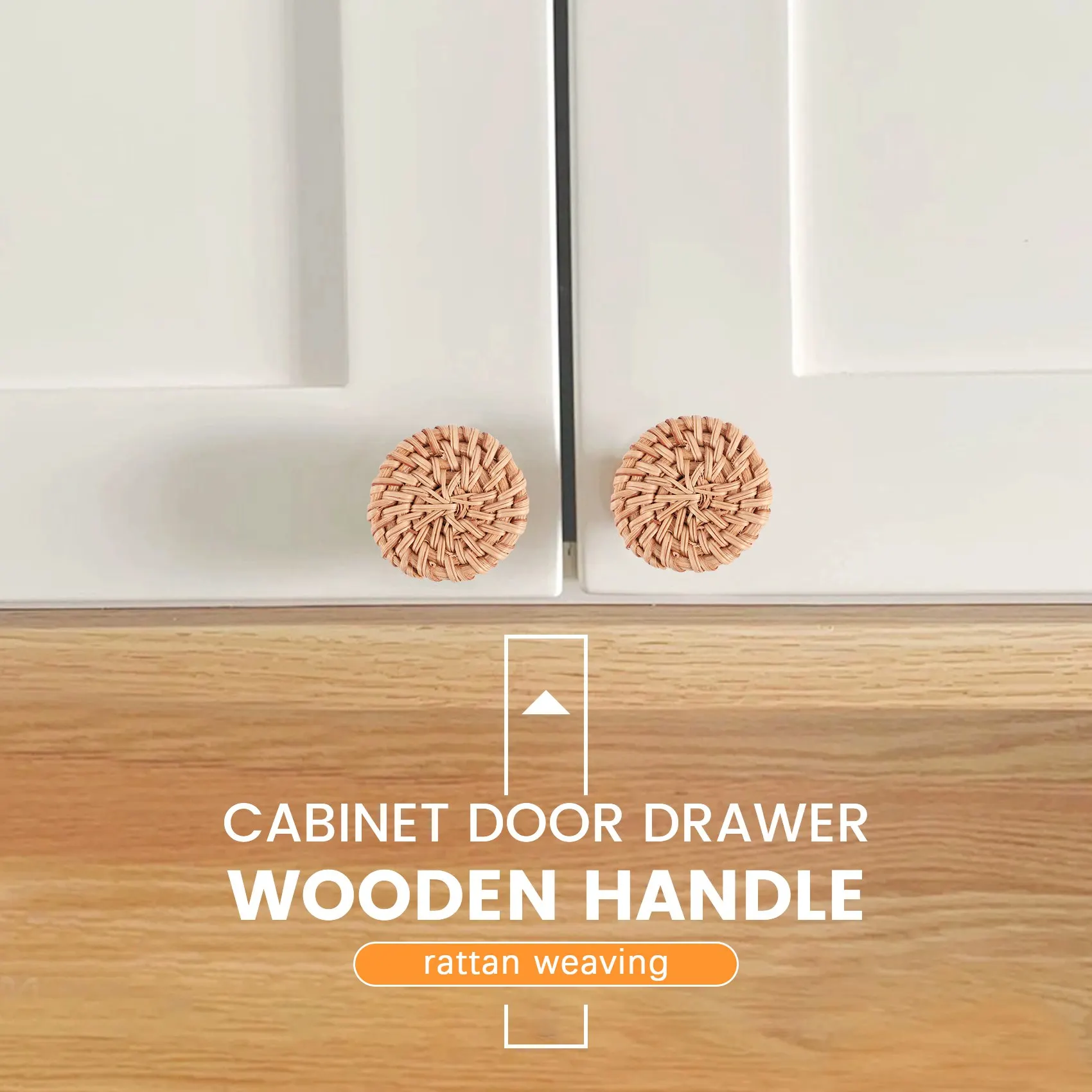 ABJN-12 Pieces 35Mm Boho Dresser Knobs Rattan Knobs Wood Drawer Knobs Round Wooden Dresser Handles With Screws