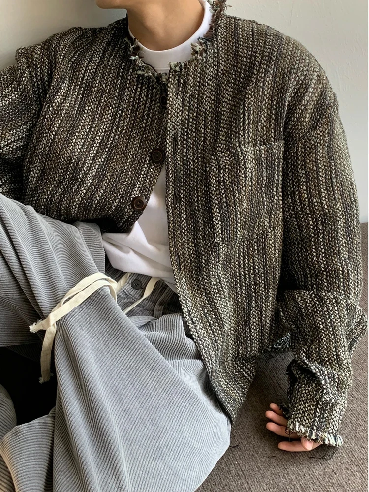 

Мужская куртка в корейском стиле, плетеная, с бахромой, в ретро-американском стиле, с элементами французского дизайна, чистый и стильный дизайн.