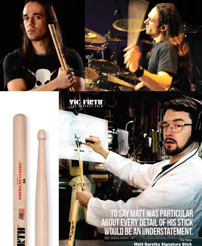 Professionelle Vic Firth Drumsticks 5A 5B 7A 2B Hickory Drum Sticks für Jazz Rock Langlebiges Musikinstrument – Detail 1