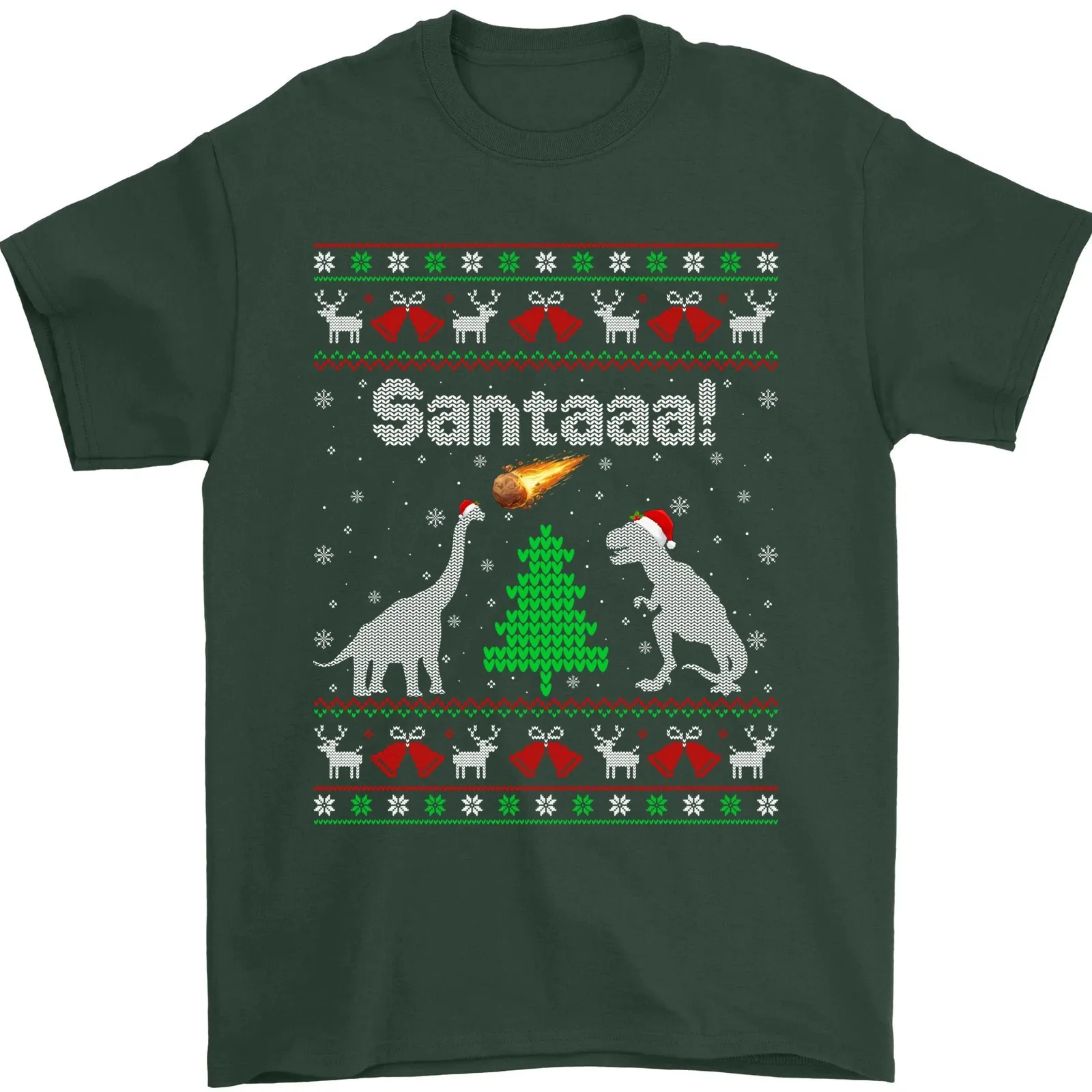 Свитер с динозавром Санта-Клаусом, уродливый рождественский свитер, футболка унисекс с динозавром