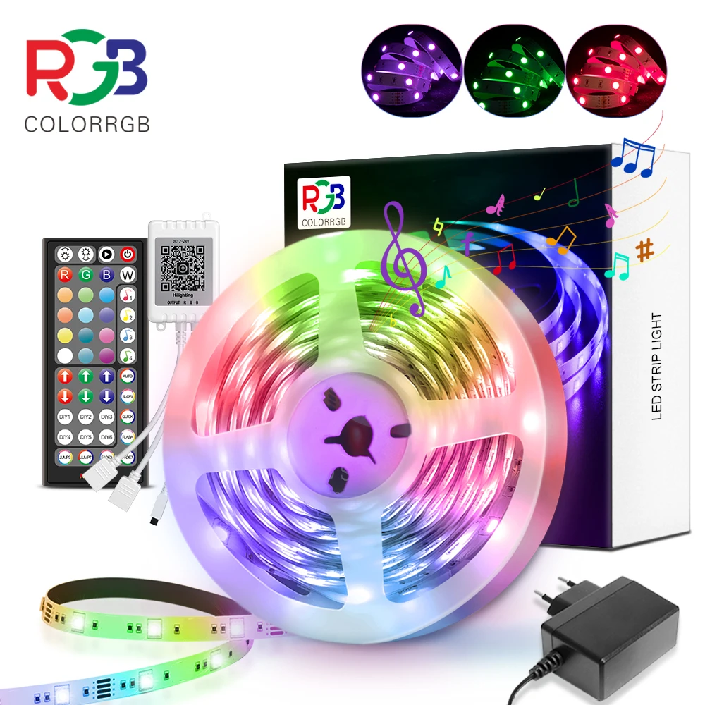 Tiras LED, Luces Led Habitación 5-40 Metros, Tira LED RGB, Led Strip Bluetooth Musical con IR Control Remoto  y APP, 16 Milliones de Colores, Luz