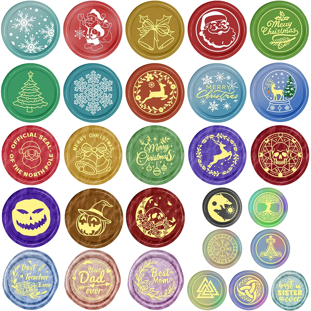 25mm Wachs siegel Stempel Santa Claus Glocke Schneeflocke Kürbis Geist wünscht Stempel für DIY Weihnachten Halloween Einladung umschlag