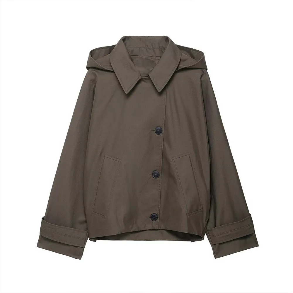 

European and American women's new style fashionable and stylish hooded loose long-sleeved short windbreaker jacket