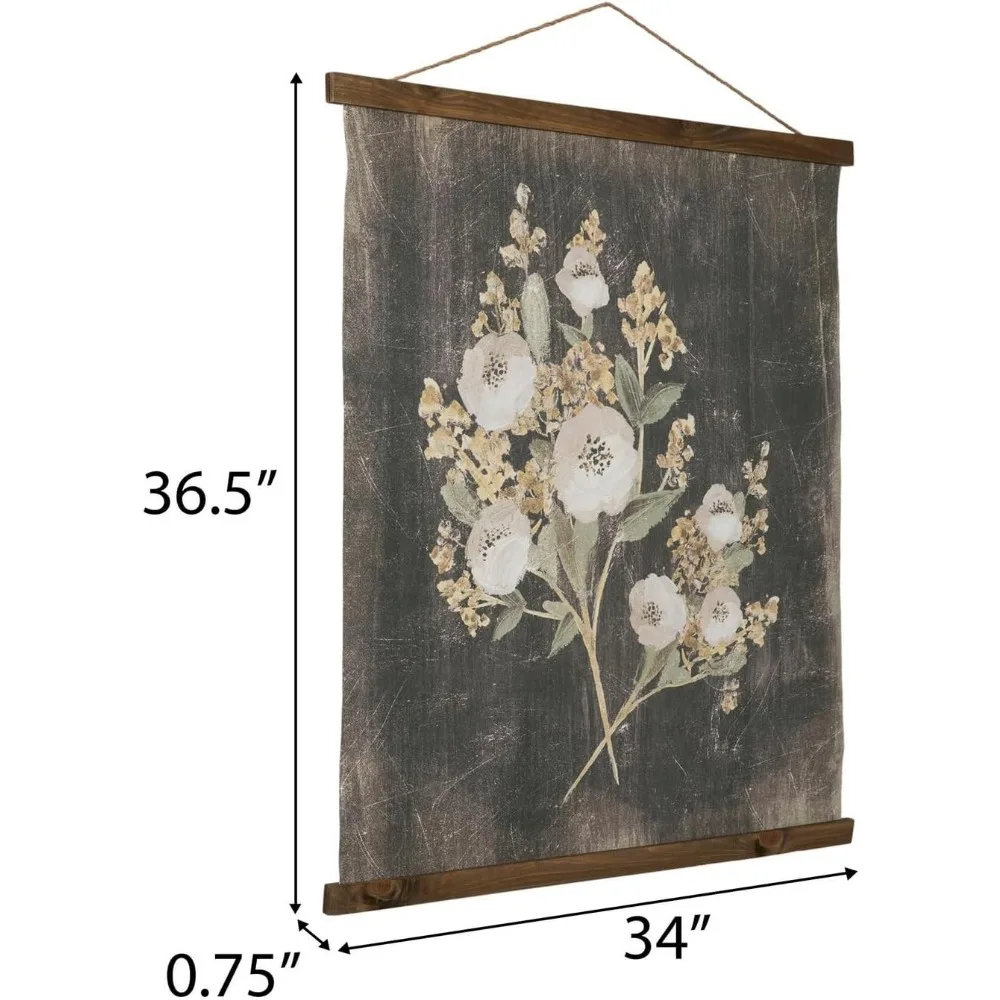 ฮอบบี้ล็อบบี้วินเทจดอกไม้พรมผนังตกแต่ง,ผ้าใบและ MDF,สี่เหลี่ยมผืนผ้า,แนวตั้ง,รวมถึงเชือกแขวน,พื้นหลังสีดำที่ตกแต่ง